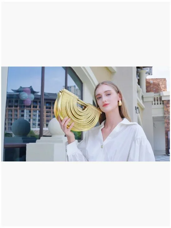 PU Vegan Soft Leather Woven Evening Clutch Purse with Adjustable Strap - Picture 7 of 7